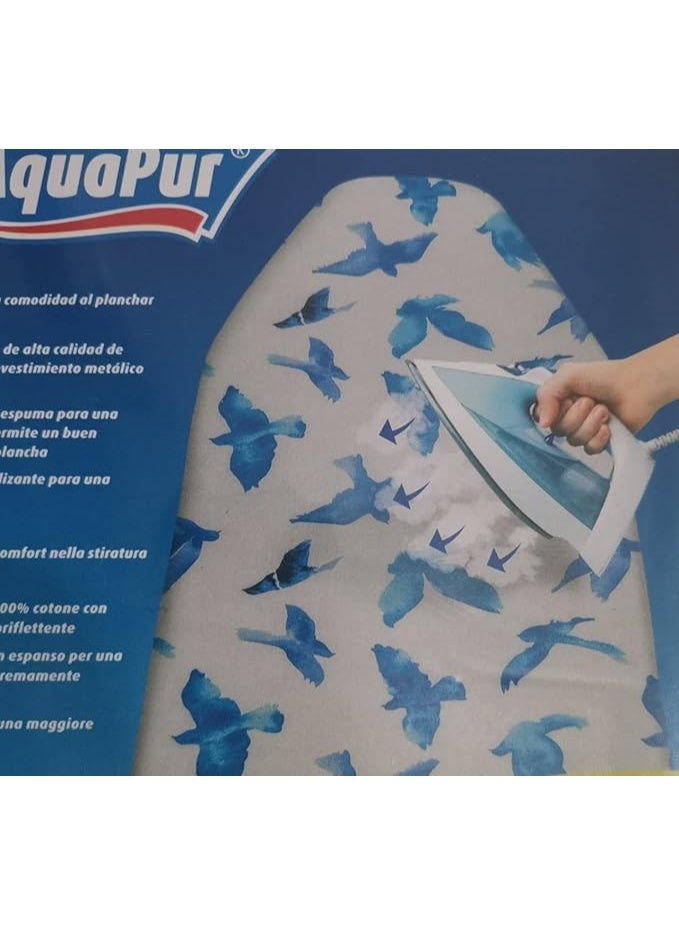 غطاء ترابيزة حديد - مقاوم للحرارة - مادة جيدة - سهل التركيب والتنظيف - مقاس 38 × 120 سم - متعدد الألوان وخطوط (كتان ثقيل) أبيض وأزرق - Image 2